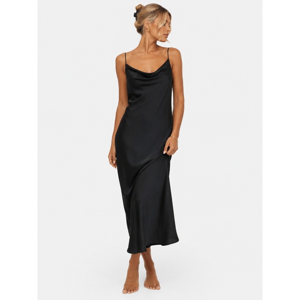 Young Fabulous & Broke Black Cowl Neck Midi Slip Dress M